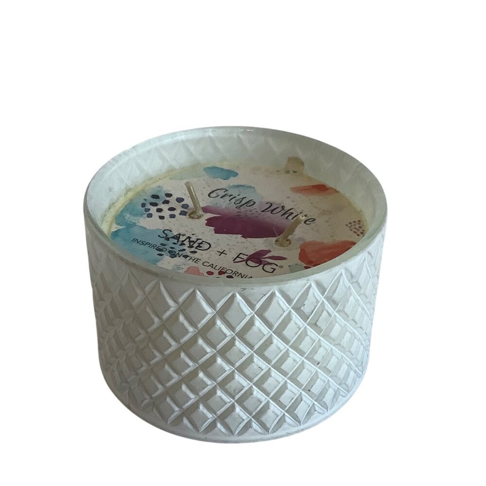 Sand + Fog Crisp White Candle 10oz Hand Poured Double Wick White Glass Container